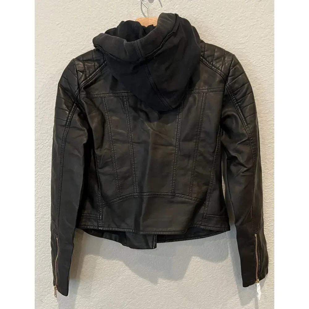 Free People Harriett Hooded Faux Leather Moto Jacket Size XS